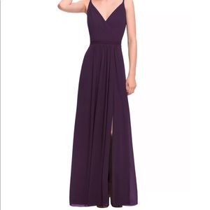 Bill Levkoff Plum Chiffon V-neck A-line Dress Chiffon gown V front and back